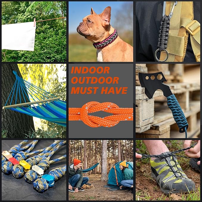 Paracord Reflective Rope 850Ib, 50/100/200/500/1000ft 4MM 11 Strand Strong Parachute Spool Cord, para Cord Lanyard for Clothsline, Hammock, Camping, Hiking and Survival, Orange 200FT