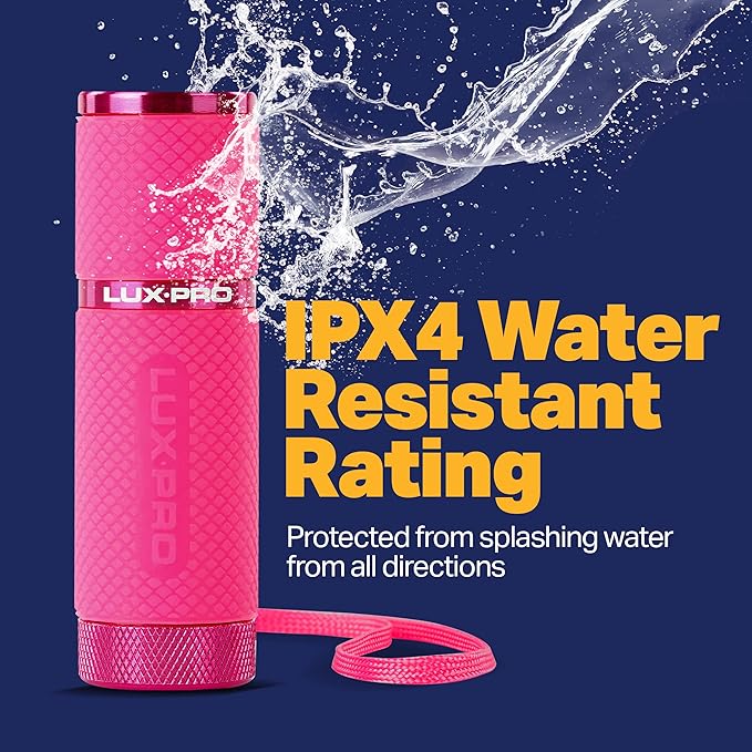 LUXPRO 3 Pack Mini Flashlights - LP395 Gel Glow in Dark - Aluminum LED Flashlights with Maximum Brightness of 40 Lumens - IPX4 Water Resistant - 3 AAA Batteries Included - Pink, Purple, Teal