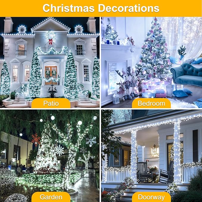 100FT 300 LED Christmas Lights Plug in,Cool White Waterproof Fairy Lights with Timer/8 Modes, Christmas Tree Lights Lighting Outdoor Indoor Garden Party Wedding Christmas Tree Decoration