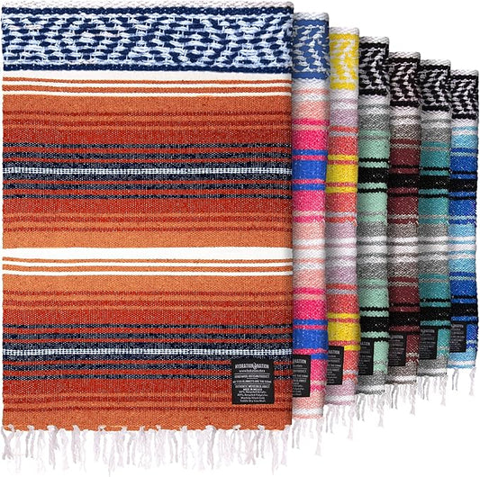 Authentic Large Handwoven Mexican Blanket - Soft Yoga- Durable Serape- Lightweight Falsa, Beach, Camping, Picnic, Outdoor Blanket 70"x50" - Orange Gold