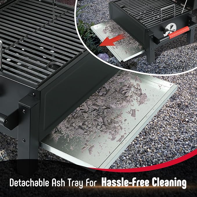 Feasto Portable Charcoal BBQ Grills with Cast Iron Grates, Tabletop Charcoal Grills with 354 Sq. In Cooking Area, for Outdoor Camping and Picnic, Black, L26.8’’x W20’’x H21.3’’