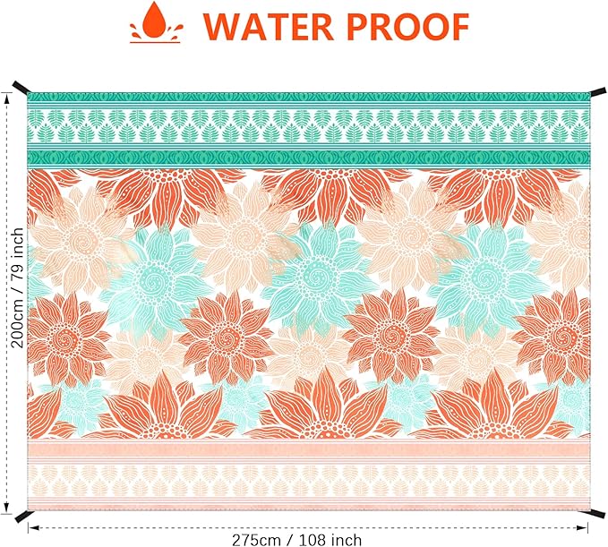 HIHOHO Beach Blanket Waterproof Sandproof Extra Large Beach Mat 79" X 83"/120"x108"for 1-8 Adults Quick Drying Durable Outdoor Picnic Mat for Beach Travel Camping Hiking