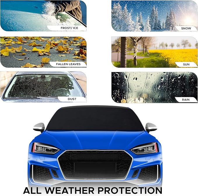 EcoNour Windshield Cover for Ice and Snow | Easy-Install with Adjustable Hooks & Storage Bag | Ice & Snow Protection | Anti-Theft Windshield Covers