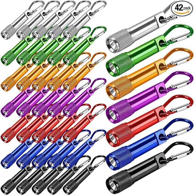 42 Pcs Mini Keychain Flashlights Ultra-Bright LED Metal Carabiner Clip Compact Emergency Lights for Camping Hiking Cycling Survival Kits