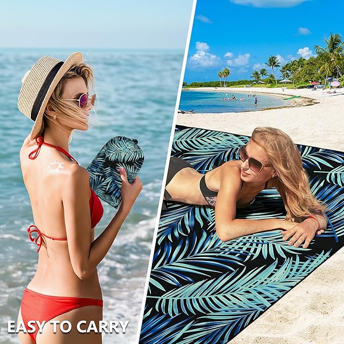 HIHOHO Beach Blanket Waterproof Sandproof Extra Large Beach Mat 79" X 83"/120"x108"for 1-8 Adults Quick Drying Durable Outdoor Picnic Mat for Beach Travel Camping Hiking