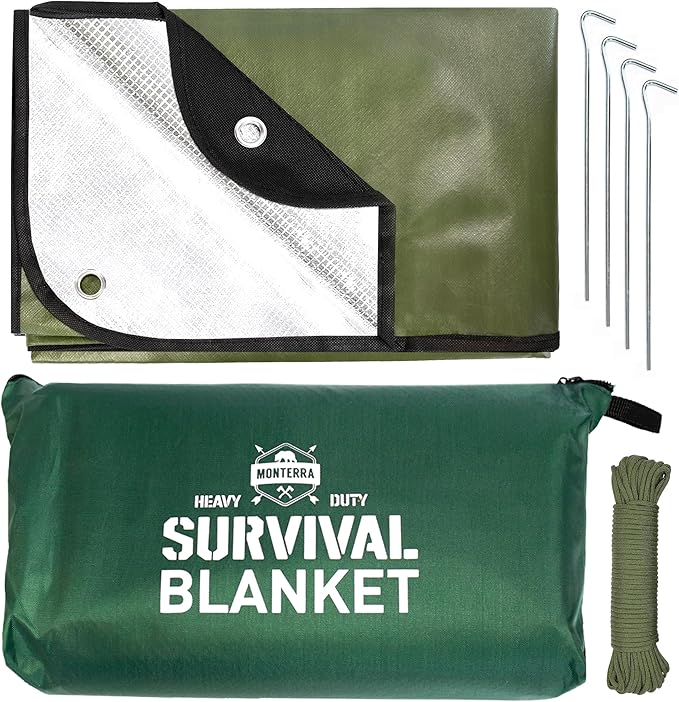 Insulated Tarp, Emergency Survival Blanket, 60” x 84”, Heavy Duty Waterproof Groundsheet, Camping, Thermal Space Blanket, Reflective Bivvy Shelter.