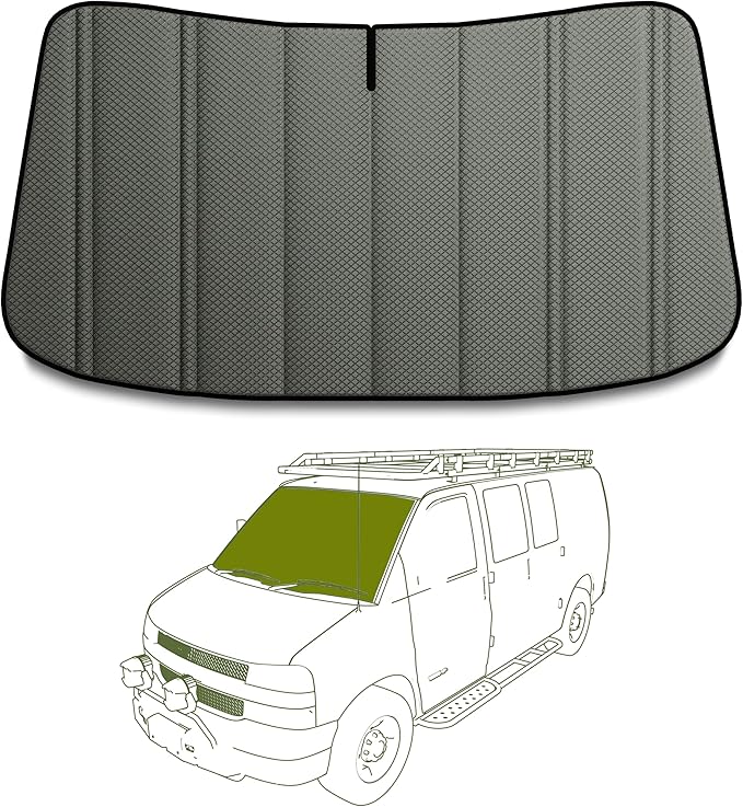 Extra-Thick Windshield Cover for Chevy Express/Gmc Savana Van, Insulated Blackout Foldable Windshield Sunshade, AllSeasonGuard Pro