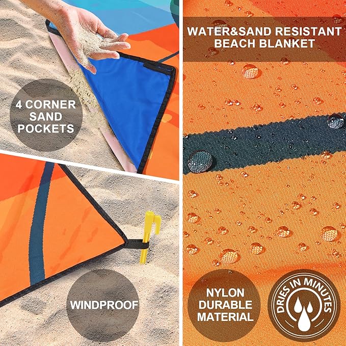 HIHOHO Beach Blanket Waterproof Sandproof Extra Large Beach Mat 79" X 83"/120"x108"for 1-8 Adults Quick Drying Durable Outdoor Picnic Mat for Beach Travel Camping Hiking