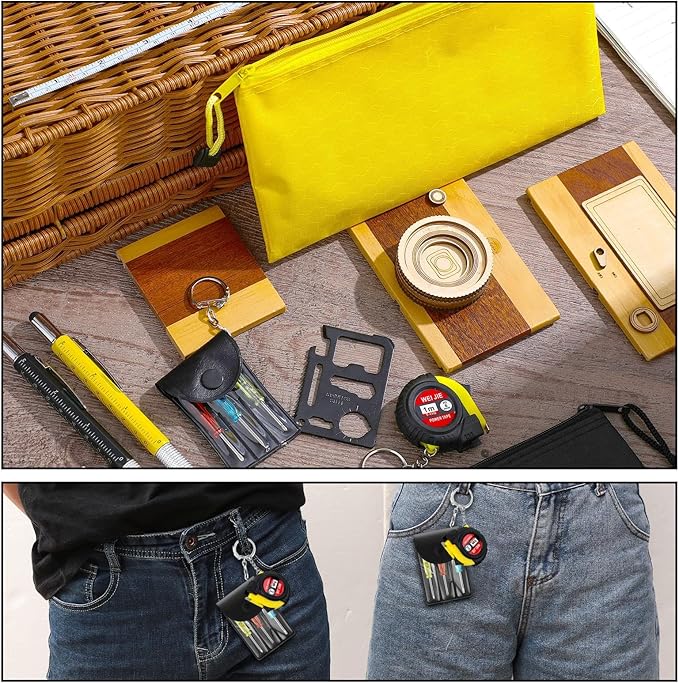 Lasnten 50 Pcs Mini Tape Screwdriver Keychain Set Bulk Father's Day Men Gifts Multitool Pen Card Tool Bag Pouch Adult Pinata Stuffers for Men Husband Gifts (Multicolor)