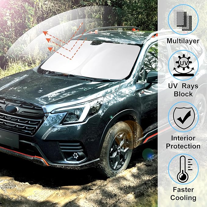 Windshield Sun Shade Custom Fit 2019-2023 2024 2025 Su- baru Forester Accessories(Crossover, Base, Premium, Sport, Limited) Front Window Sunshade Keep Car Interior Cool