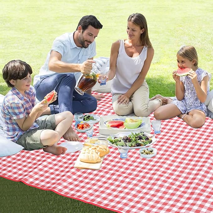 HX&OD Outdoor Picnic Blanket 80"X80" Picnic Mat Extra Large Camping Blanket Beach Blanket Foldable Waterproof Sand Mat Hiking Travel Family Concerts(Red)