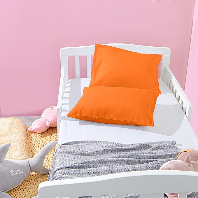 NTBAY Microfiber Toddler Pillowcases with Envelope Closure, 2 Pack 100% Brushed Microfiber Super Soft Travel Kids Nursery Pillow Cases, 14"x20" Fits Pillows Sized 12"x16" 13"x18" 14"x19", Orange