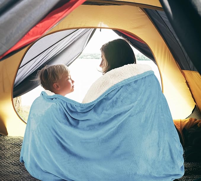 Utopia Bedding Sherpa Blanket Throw Size (Washed Blue, 50x60 Inches) - Soft Lightweight Plush Fleece Reversible Blanket for Bed, Sofa, Couch, Camping and Travel
