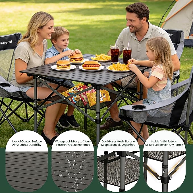 SUNNYFEEL Aluminum Folding Table for Camping, Lightweight Roll Up Top, Portable Camp Tables with Carry Bag for Outdoor Picnic (Square, Brown)