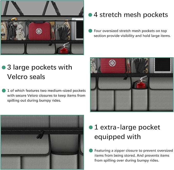 Hanging Car Trunk Organizer Fit For Forester Foldable Large Capacity 41.3x20 inch Backseat Trunk Organizers Storage, Car Accessories Interior, with Multi Pockets Grey