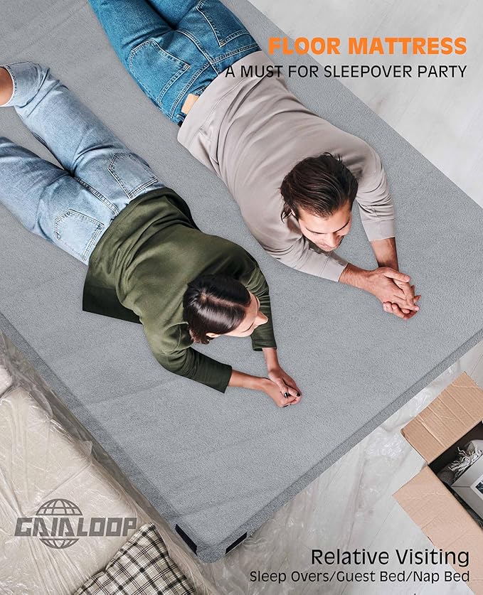 GAIALOOP 4 INCH Extra Thick Memory Foam Camping Mattress, 30D Foam Camp Pad for Car Tent Cot, Roll Up Mattress for Guests Sleepovers RV Truck Camper