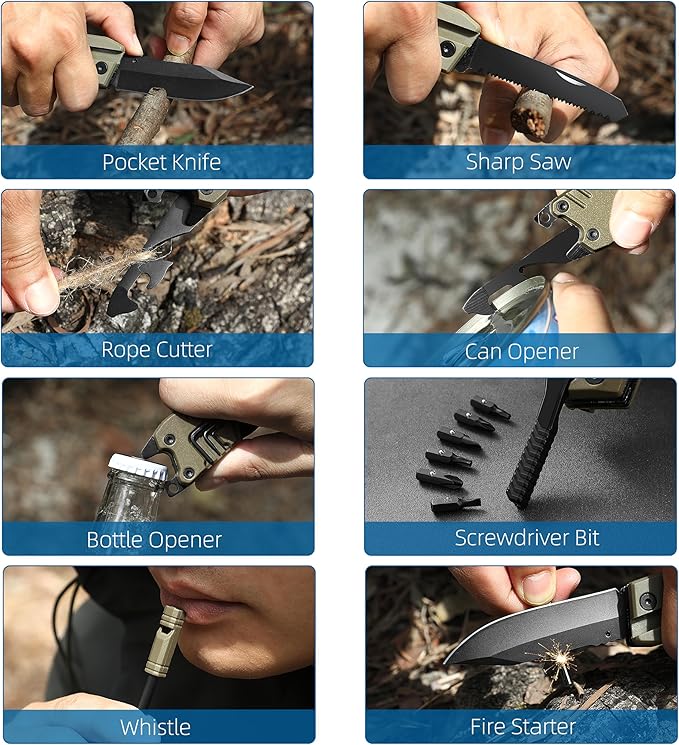 Multi Pocket Knife, 22 in 1,Survival Gear EDC Tools with Nylon Sheath, Emergency, Camping, Hiking, Hunting, Gift for Men Women (Cool Black)