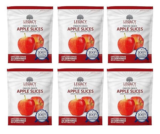 Legacy Essentials Freeze Dried Apple Slices - 15 Year Shelf Life for Emergency Survival Food Storage Supply - Great Fruit Snack (Quantity 6)