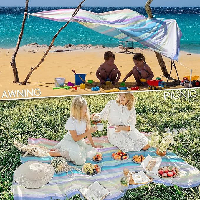 BYDOLL Beach Blanket 78''X81'' Waterproof Sandproof Suits1-4 Adults Oversized Lightweight Large Blanket Picnic Mat for Beach Sand Free Travel Camping Hiking Picnic