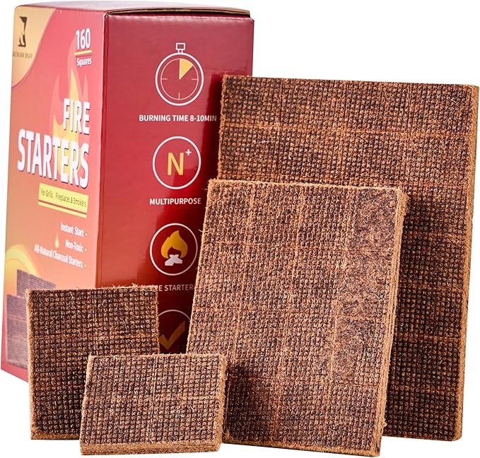 Fire Starter 160 pcs - Fire Starters for Campfire, Outdoor Fire Pit, Wood Stove, Logs Fireplaces, BBQ, Water Resistant & Odorless Firestarter - Camping Essentials