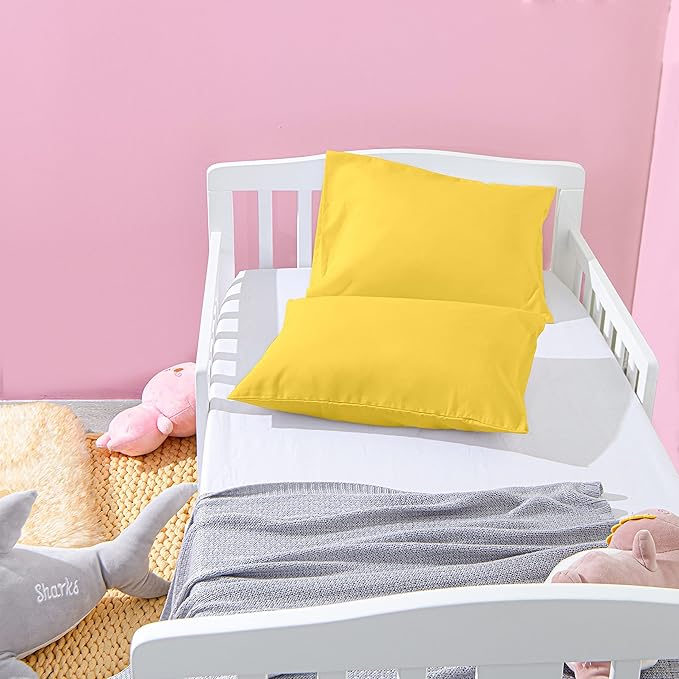 NTBAY Microfiber Toddler Pillowcases with Envelope Closure, 2 Pack 100% Brushed Microfiber Super Soft Travel Kids Nursery Pillow Cases, 14"x20" Fits Pillows Sized 12"x16" 13"x18" 14"x19", Yellow