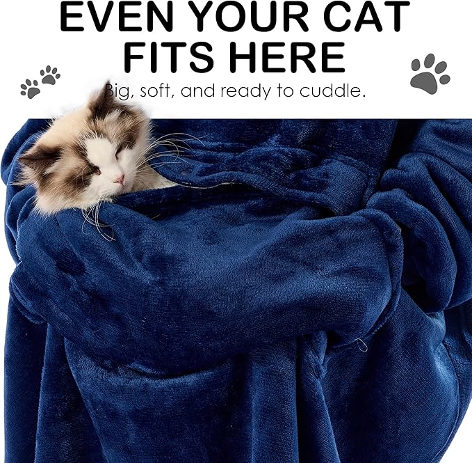 Krifey Big & Tall Wearable Blanket Hoodie with Cat Pocket, Extra Long Oversized Fleece Blanket for Adults, Cozy Birthday Gifts, Christmas Gifts