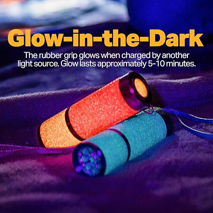 LUXPRO 3 Pack Mini Flashlights - LP395 Gel Glow in Dark - Aluminum LED Flashlights with Maximum Brightness of 40 Lumens - IPX4 Water Resistant - 3 AAA Batteries Included - Pink, Orange & Teal