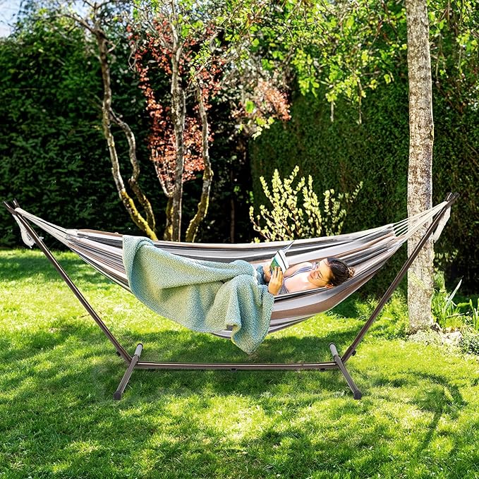 ONCLOUD 9 FT Hammock Stand Only, Heavy Duty Adjustable Indoor Outdoor Space Saving Steel Stand with Carrying Case, Universal Hammock Stand with 450 Pounds Capacity for Garden (Antique Bronze Finish)