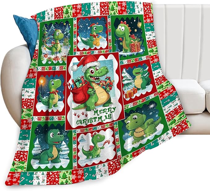 Christmas Dinosaur Blanket Cute Dinosaur Flannel Plush Throw Blanket Cozy Dinosaur Fleece Bedding Stuff Decor Blanket Gifts for Dinosaur Lover Girls Boys Kids Adults Women Bed Travel 40"x50"