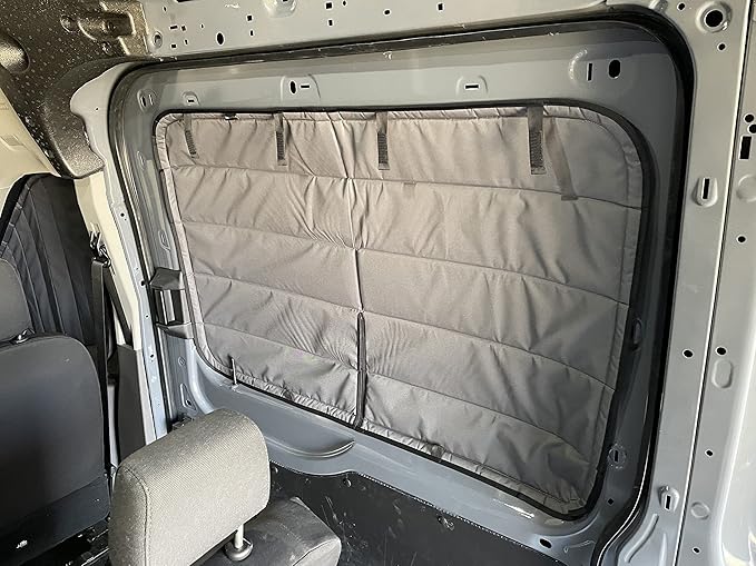 VanEssential Insulated Blackout Sliding Door Window Cover Designed for Ford Transit Van Year 2015 to Current with NO Plastic Trim - Charcoal Gray