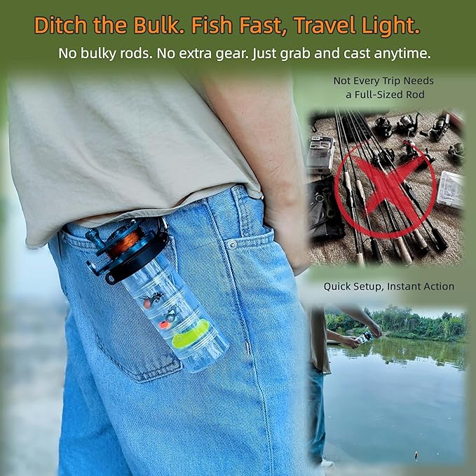 Pocket All-in-One Fishing Rod Small Pen Fishing Pole for Camping Bushcraft Survival Compact Emergency SurvivalFishingRod Fishing Gear Gifts for Starter Fisherman Survivalist Hiker Camper