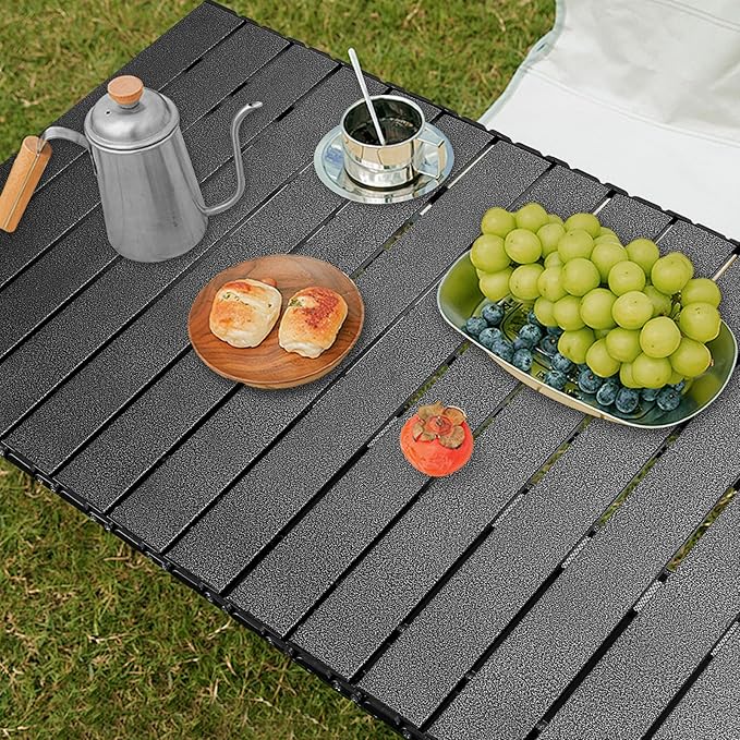 Folding Camping Table, Outdoor Roll-up Table Height Adjustable & Portable Metal Camp Grill Table for Picnic, BBQ, Party, Backyard, Beach, Mesh Storage and Carry Bag (Ash Black, 47.24'' X-Large)