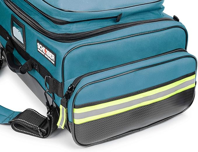 Scherber First Responder O2 Bag | Ultimate Professional EMT/EMS Trauma Oxygen Kit | Durable Reflective 600D Water Repellant Bag w/10+ Compartments, Zippered Pockets, Dividers & Padded Strap XL - Blue