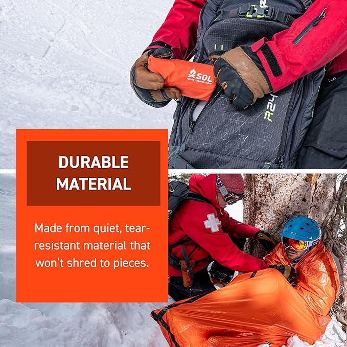 S.O.L. Survive Outdoors Longer SOL Emergency Bivvy XL w/Rescue Whistle - Reflects up to 90% Body Heat - Waterproof Emergency Blanket for Survival Gear - 84" x 60" - 5.8 oz - Orange