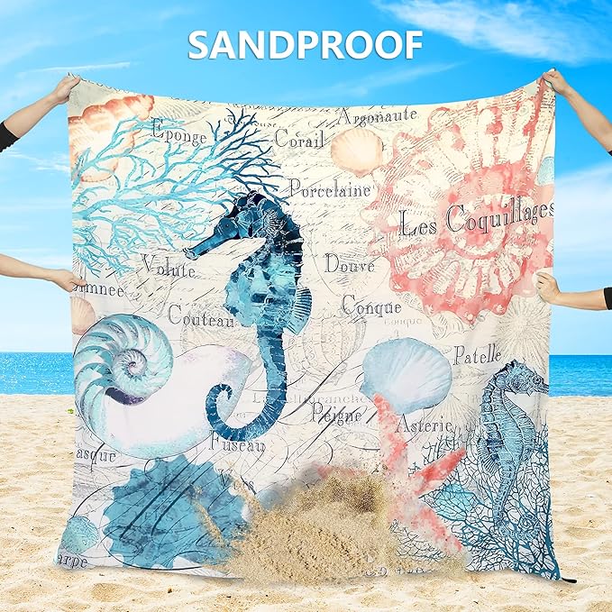 AISPARKY Beach Blanket Waterproof Sandproof Extra Large, Oversized Beach Mat, Quick Drying&Compact&Lightweight, Picnic Blankets Vacation Essentials for Outdoor Beach Camping (79" X 83" (4 Person))