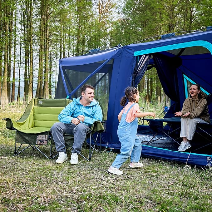 Timber Ridge Double Camping Chair, Heavy Duty Outdoor Folding Camp Couch, Loveseat Camping Chairs Perfect for Campsites, Patio/Lawn, Soccer Games or Other Youth Sports, Supports 600 lbs