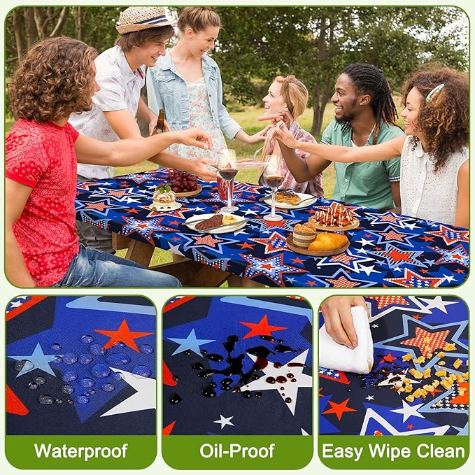 Picnic Table Cover with Bench Covers Portable Table Cloth Built-in Storage Pocket Fitted Tablecloth with Elastic Edges Waterproof Camping Essentials for Indoor Outdoor Rv,72in,Blue Red