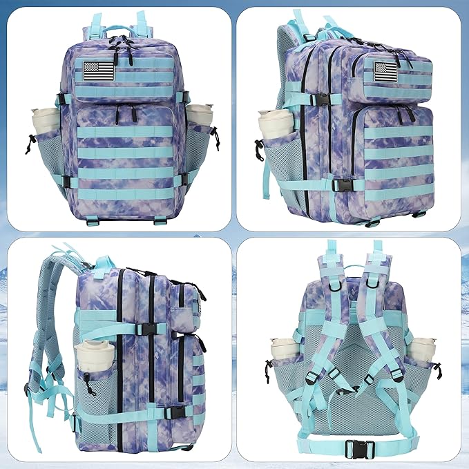 Lovelinks21 45L Tactical Assault Backpack 3 day assault pack with Molle Waterproof backpack Rucksack for Tactical Backpacks (Blue Tie-Dye)
