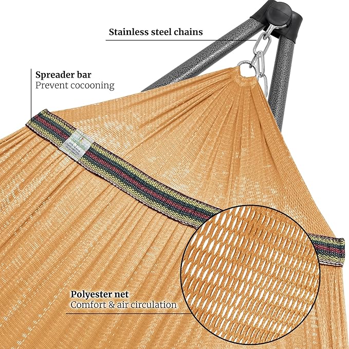 Tranquillo Combo x2 Hammocks with Stand for Outside & Tree Straps, Heavy Duty Hammock with Stand 600lbs for Indoor Outdoor Patio Backyard, x2 Hammocks for 2 Person (Combo - Yellow, Medium)