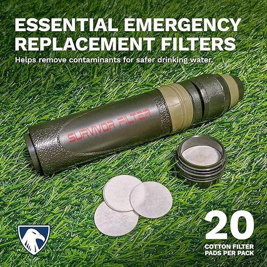 Survivor Filter - 20x Cotton Filter Replacements | USA Tested - for Survivor Filter Portable Water Filter Straw L600