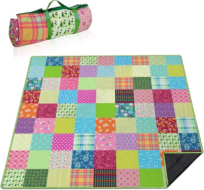 Supfitness Extra Large Picnic Blankets Waterproof Foldable (80"x 80") Boho Beach Blanket Waterproof Sandproof,3-Layer Thicking Mat Outdoor Packable Camping Blanket