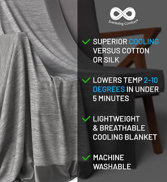 Everlasting Comfort Cooling Blanket for Hot Sleepers - Soft, Lightweight & Breathable Throw Blanket with Easy to Clean Material - Luxury Throws for Hot Flashes & Night Sweats (60"x80")