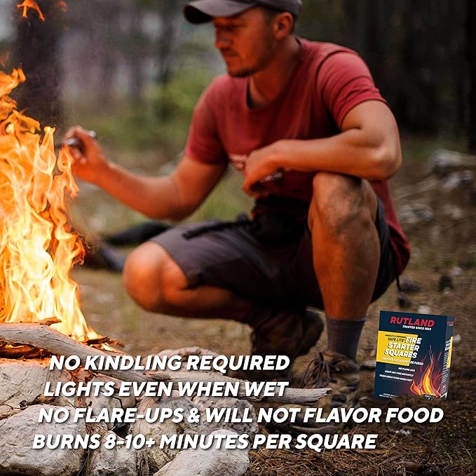Rutland Safe Lite Fire Starter Squares - Heavy Charcoal Starters for Fireplace, Grill Pit, BBQ & Campfires - USA-Made Camping Accessories - Odorless Long Burn - 4.6 Lbs, 144 Squares
