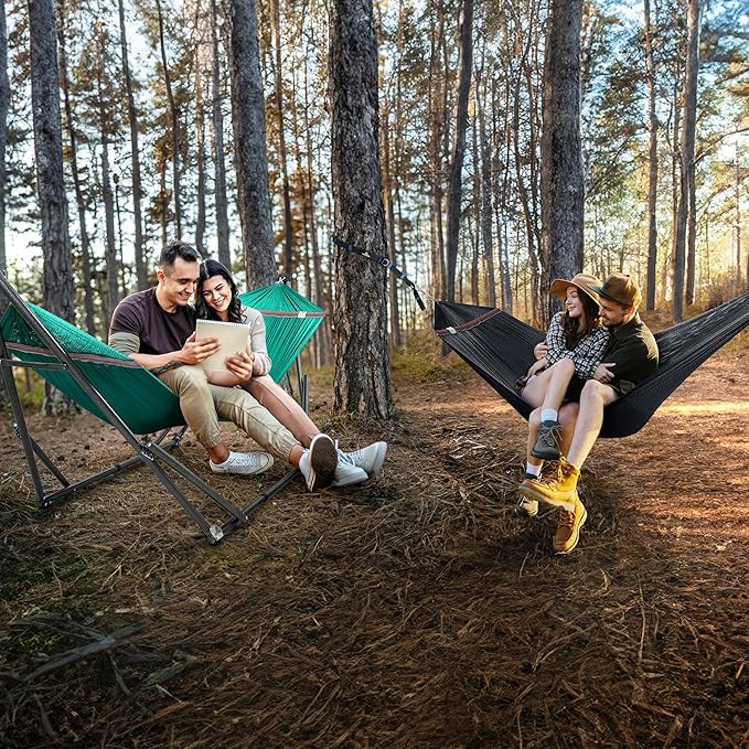 Tranquillo Combo x2 Hammocks with Stand for Outside & Tree Straps, Heavy Duty Hammock with Stand 600lbs for Indoor Outdoor Patio Backyard, x2 Hammocks for 2 Person (Combo - Peacock, Medium)