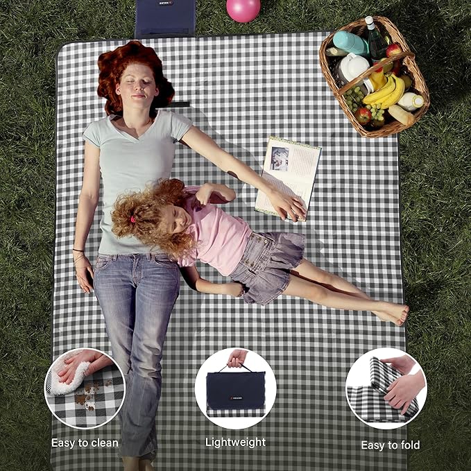 HX&OD Picnic Blanket Outdoor Extra Large Picnic Mat 80"X60" Camping Blanket Beach Blanket Foldable Waterproof Sand Mat Hiking Travel Family Concerts(Blue)