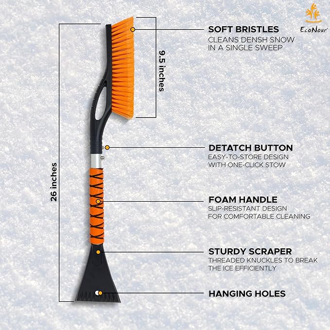 EcoNour Car Windshield Cover for Ice and Snow (69"x42") | Snow Brush and Ice Scrapers for Car (1 Pack) with Scratch Free Bristle Head | Winter Car Kit for Cars, Trucks, SUVs