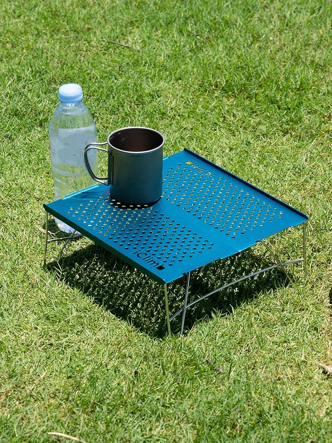 iClimb Mini Solo Folding Table Ultralight Compact for Backpacking Camping Hiking Beach Picnic (Blue - Mini)