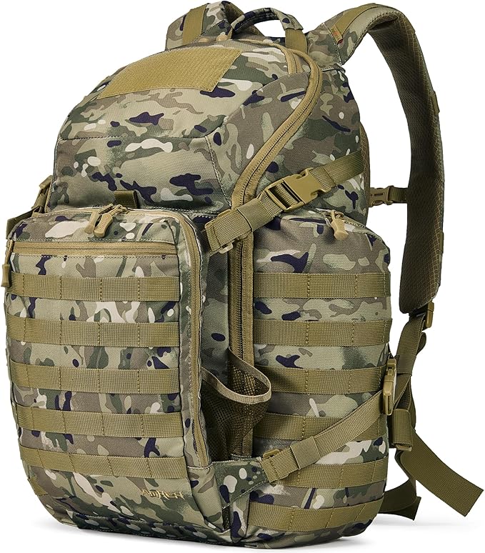 AMHEH 52L Tactical Backpack - 1050D 72 Hour Bug Out, 17" Laptop Compartment, Helmet Pocket and MOLLE for Survival Emergency (Camo)