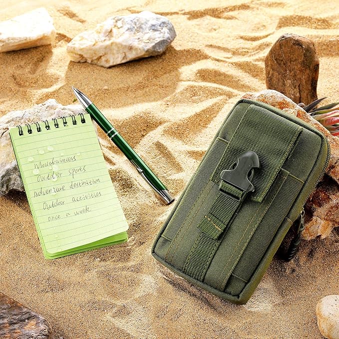 Eaasty Waterproof Notebook and Pen Set 3 x 5 Inch Pocket Tactical Notebook with 1 Metal Weatherproof Pen and 1 Fabric Cover for Outdoor Activities Recording(Army Green,11 Pcs)