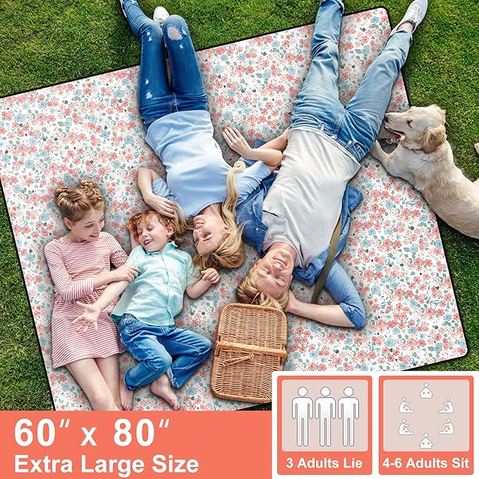 60x80" Large Picnic Blankets Waterproof Outdoor Beach Blanket Sandfree Tent Camping Sleeping Carpet Portable Yoga Meditation Mat Road Trip Car Travel Essentials Hiking Backpacking Gear Gifts